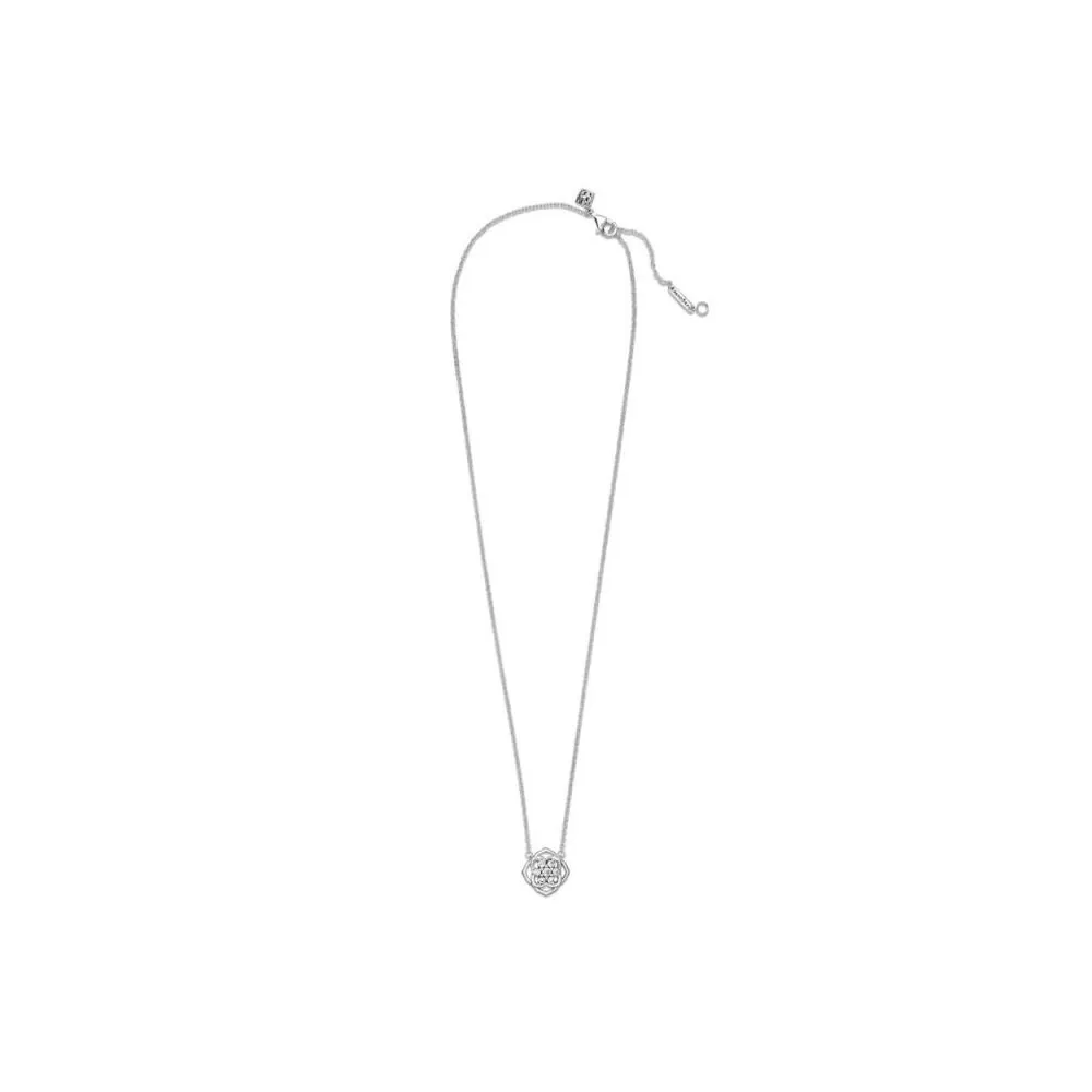 Collar Pandora de plata con flor rosa con circonita cúbica transparente