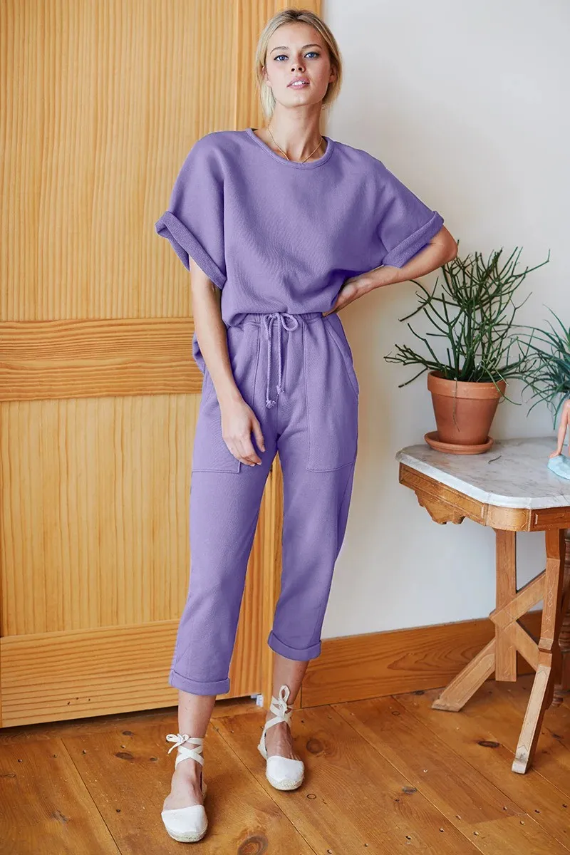 Conjunto de chándal con cuello redondo y camiseta holgada de manga corta Otta, lila