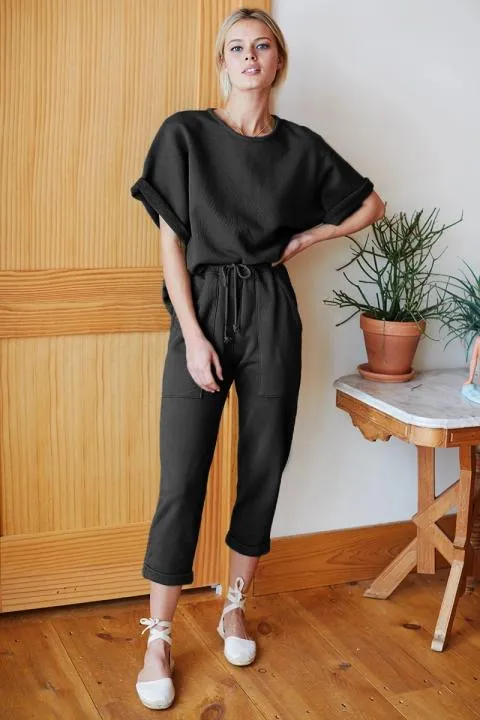 Conjunto de chándal con cuello redondo y camiseta holgada de manga corta Otta, negro
