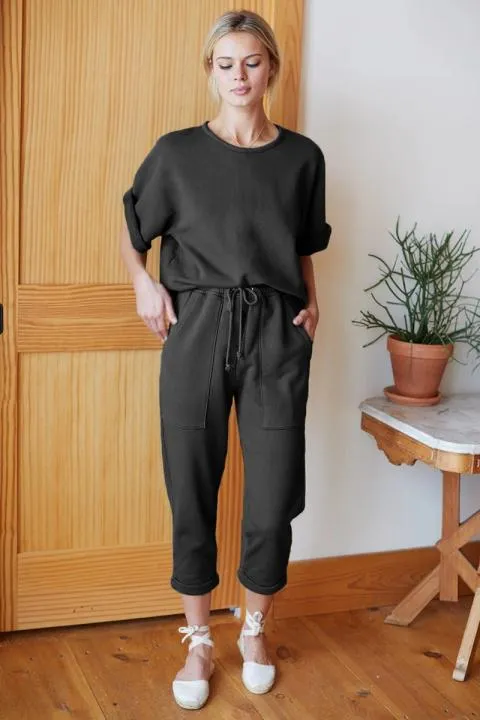 Conjunto de chándal con cuello redondo y camiseta holgada de manga corta Otta, negro