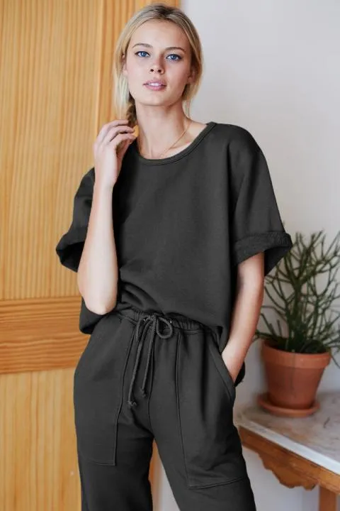 Conjunto de chándal con cuello redondo y camiseta holgada de manga corta Otta, negro