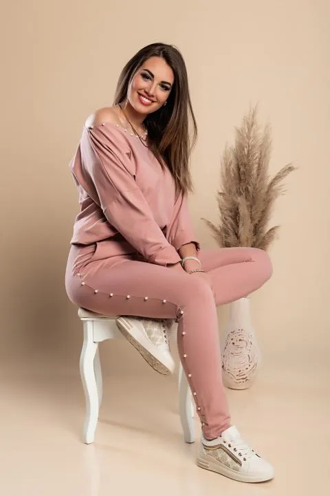 Conjunto de chándal con perlas de imitación Kyla, rosa