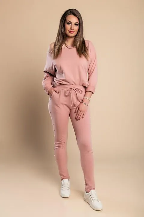 Conjunto de chándal con perlas de imitación Kyla, rosa