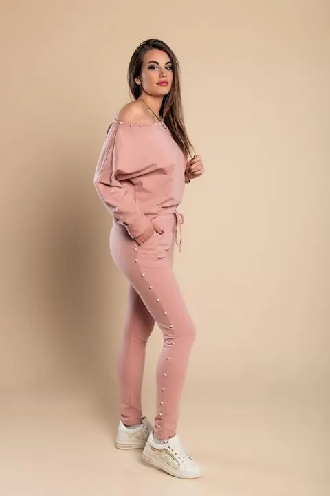 Conjunto de chándal con perlas de imitación Kyla, rosa