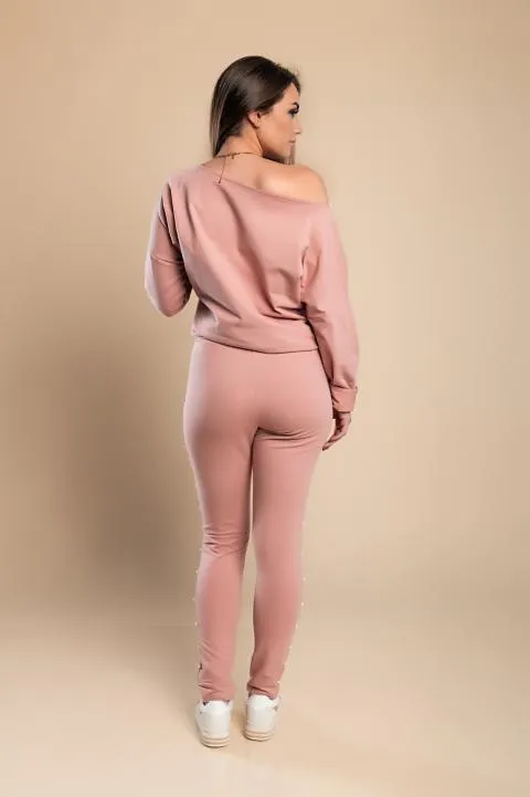 Conjunto de chándal con perlas de imitación Kyla, rosa