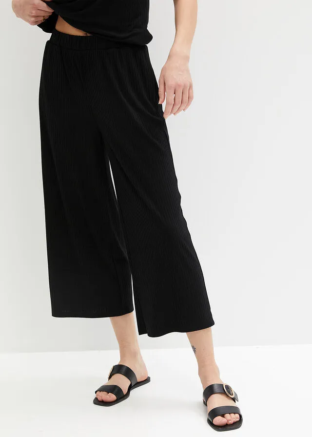 Culote de punto de canalé con cinturilla cómoda Negro
