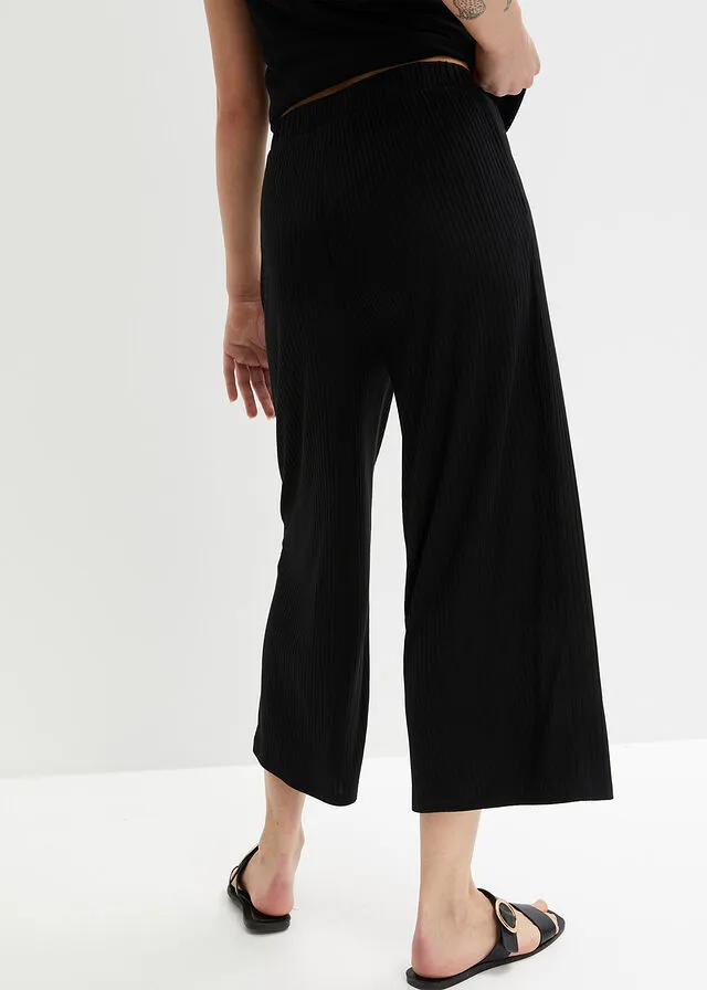 Culote de punto de canalé con cinturilla cómoda Negro
