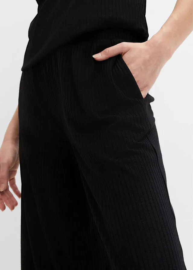 Culote de punto de canalé con cinturilla cómoda Negro