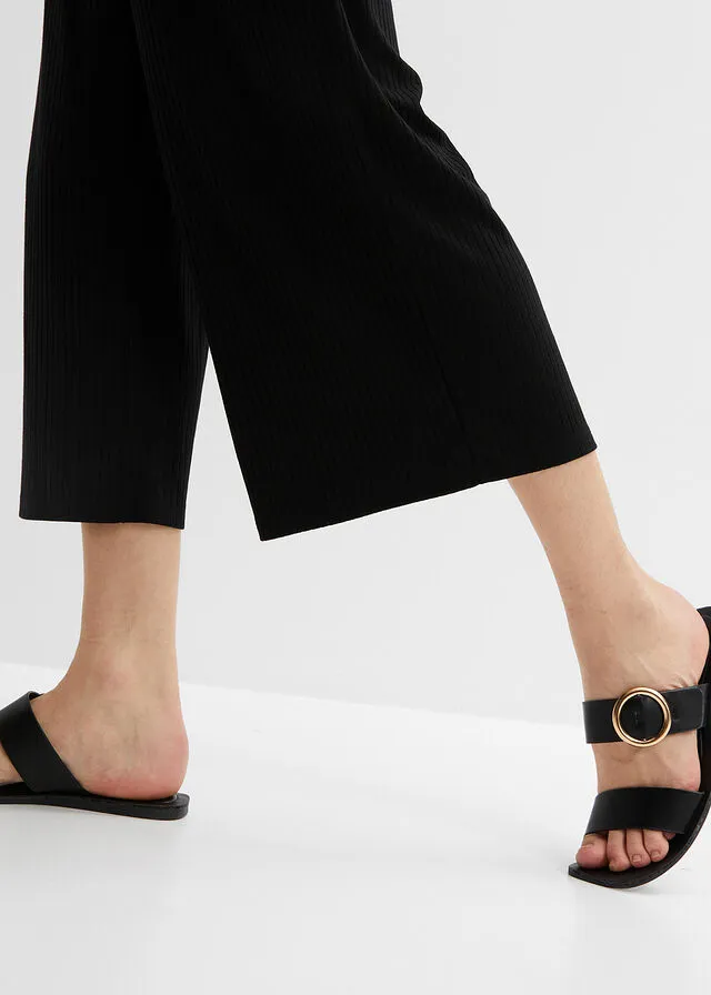 Culote de punto de canalé con cinturilla cómoda Negro