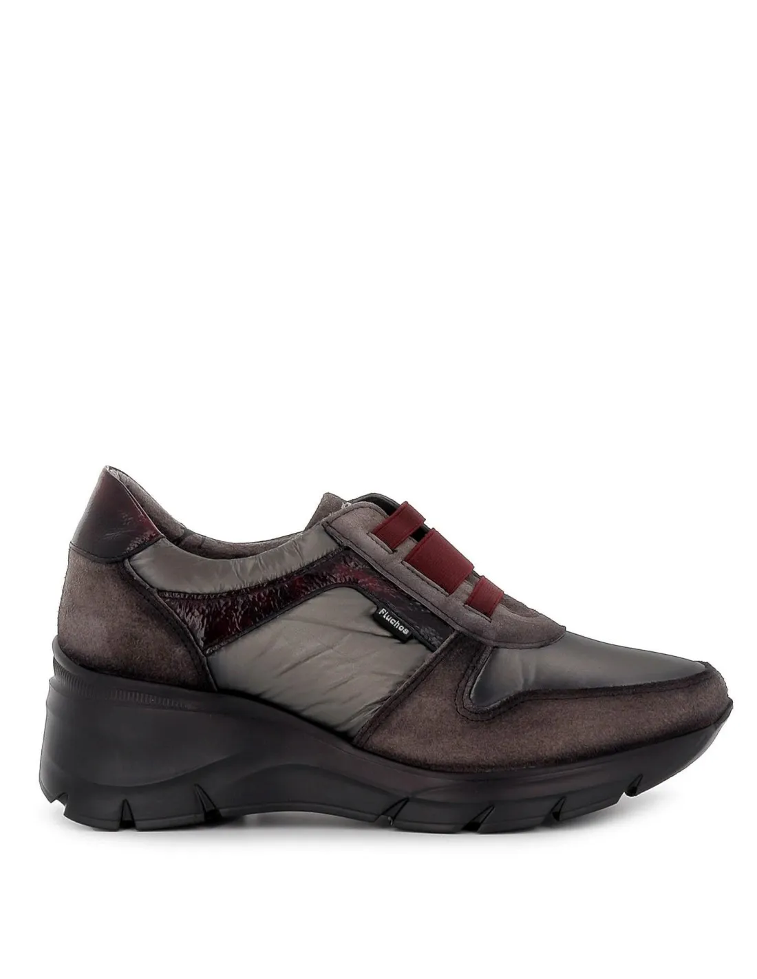 Deportivos cordones elásticos cuña alta mujer gris Fluchos