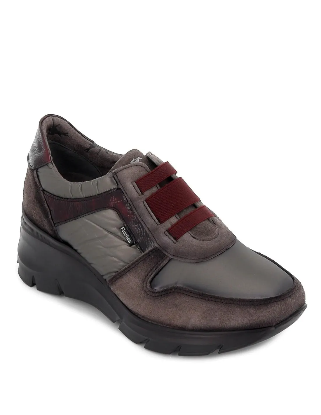 Deportivos cordones elásticos cuña alta mujer gris Fluchos