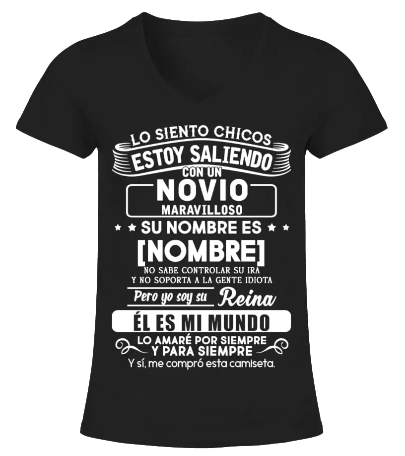 ES  NOMBRE AQUÍ NOVIO CAMISETA CUELLO PICO MUJER