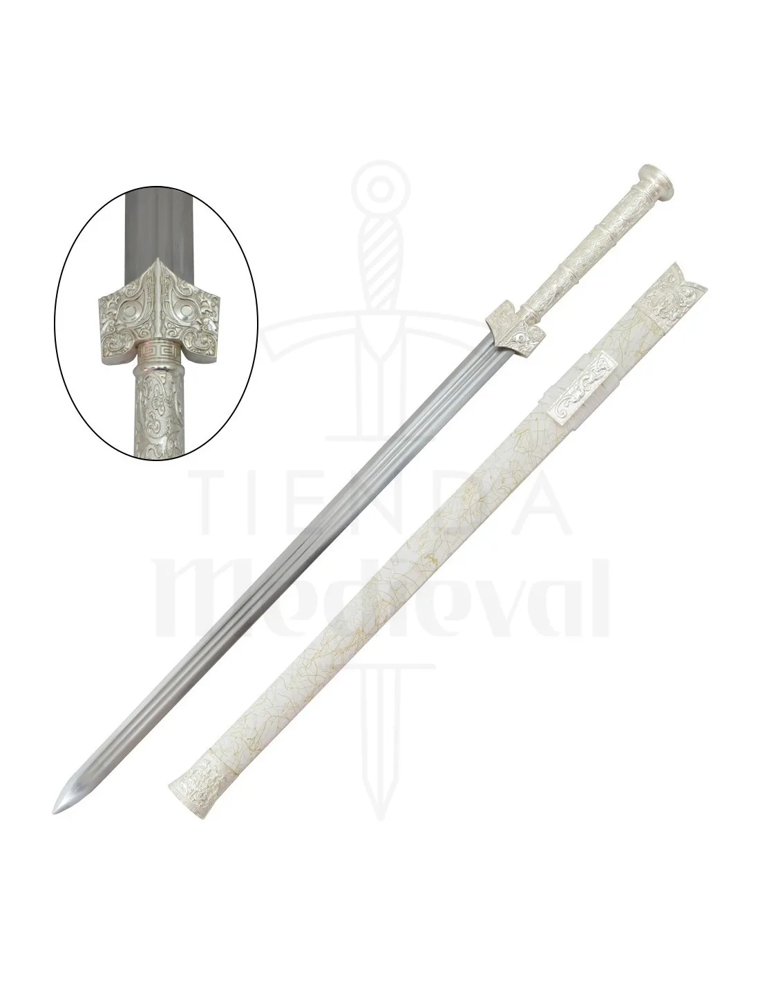Espada china tradicional de la dinastía Han, blanca (96,5 cm.)