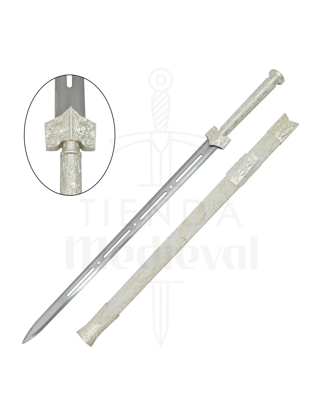 Espada china tradicional de la dinastía Han, hoja perforada (96,5 cm.)