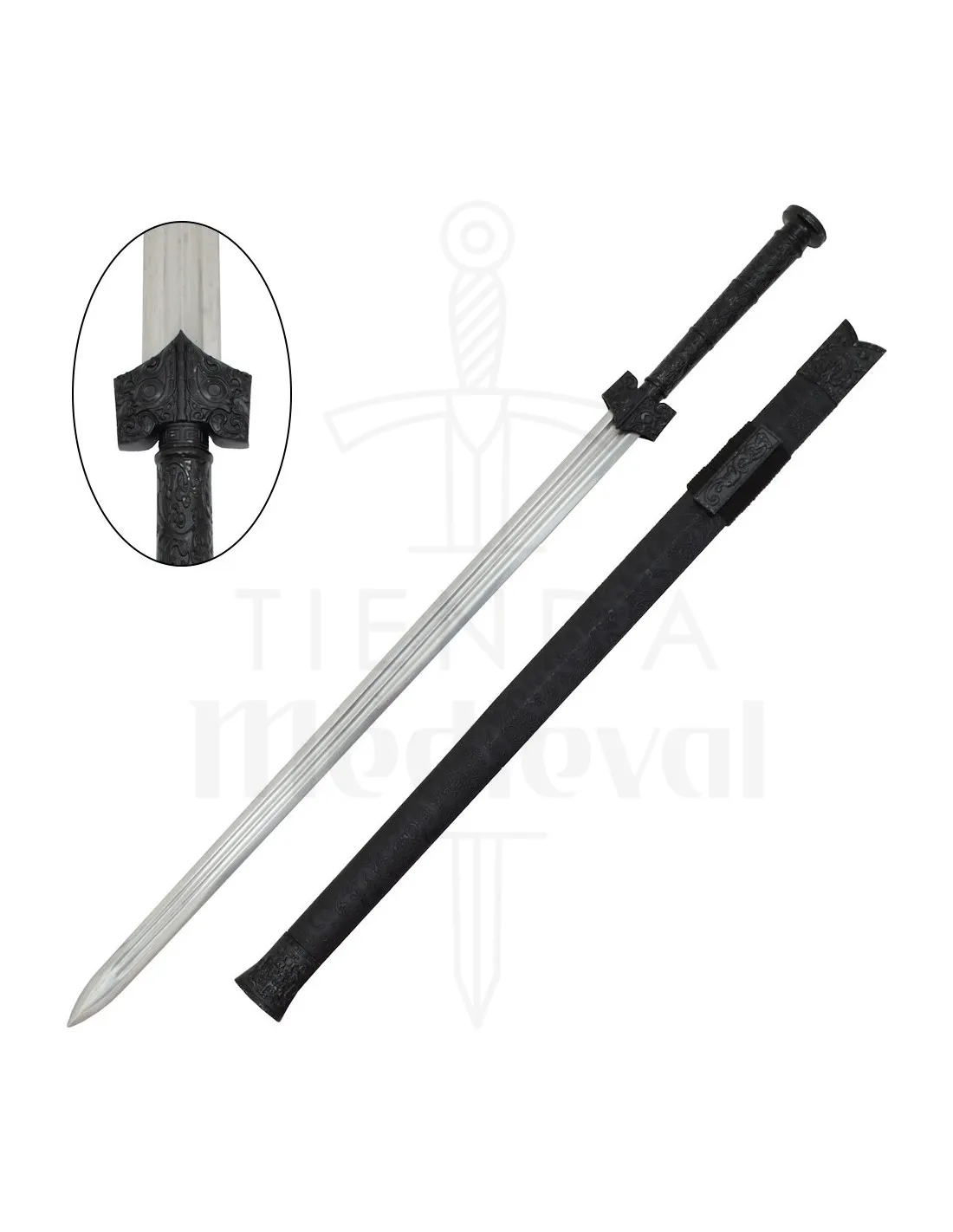 Espada china tradicional de la dinastía Han, negra (96,5 cm.)