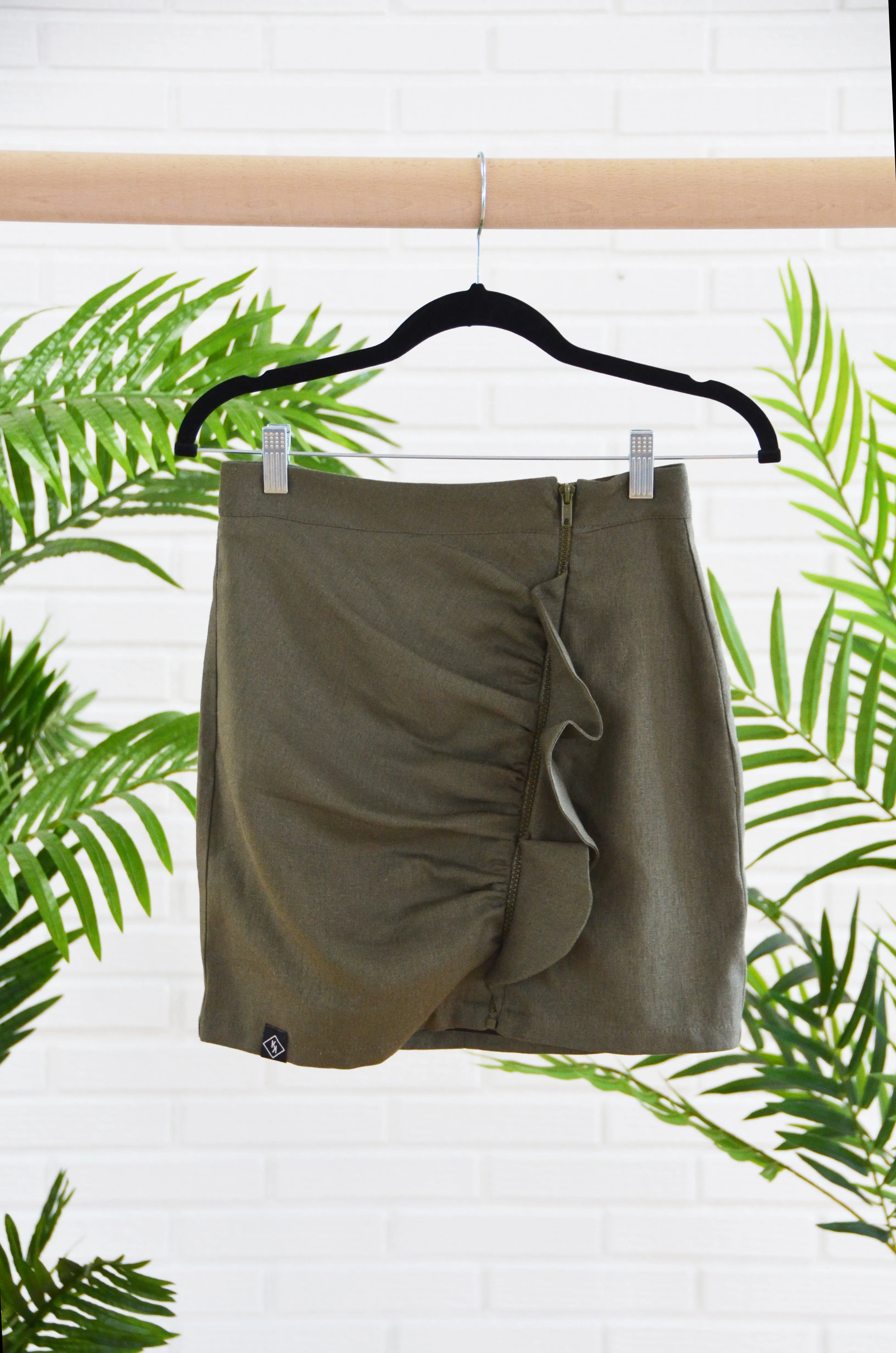 Falda cremallera lino khaki