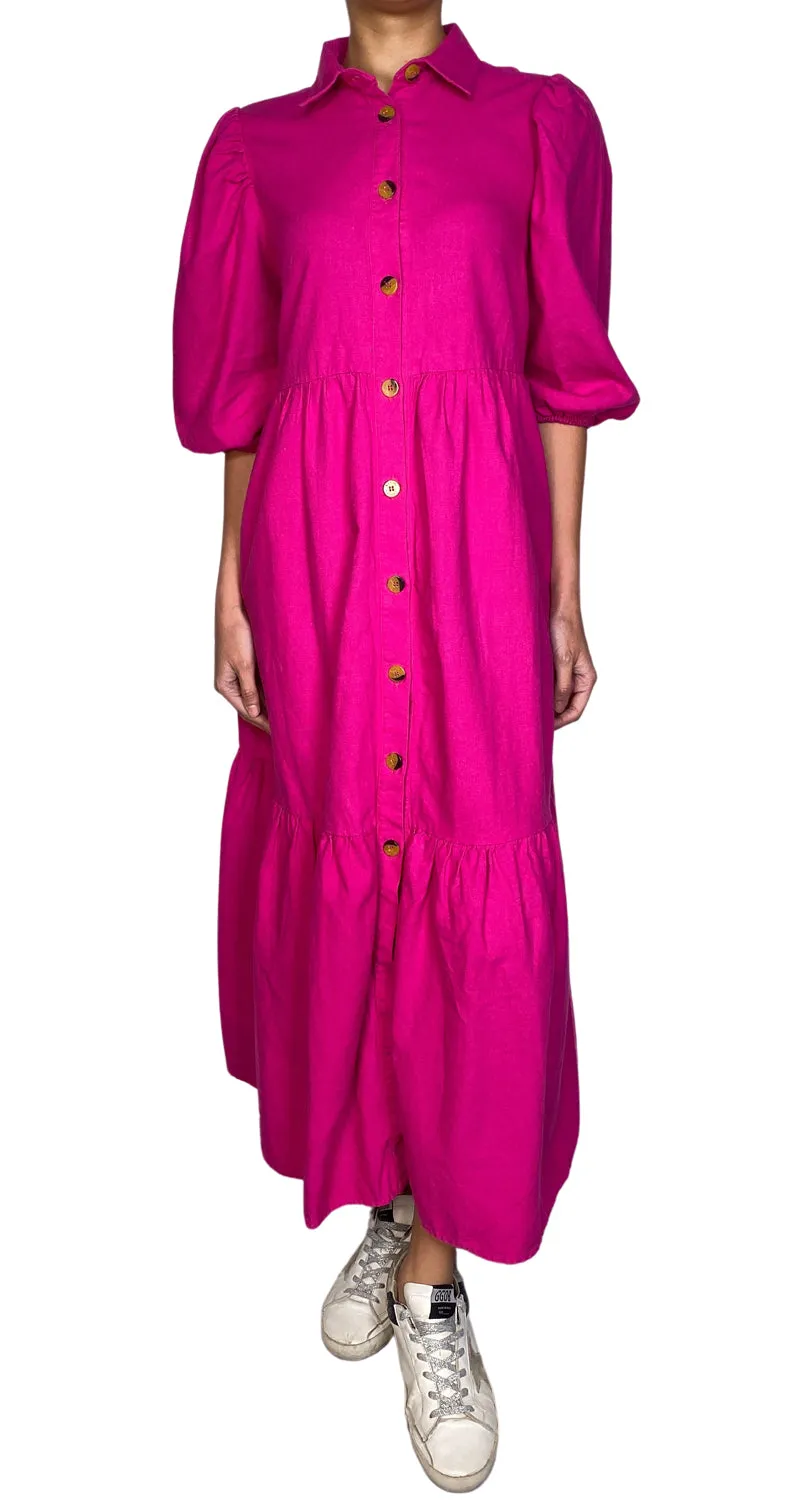 FARM RIO Vestido Fucsia Lino
