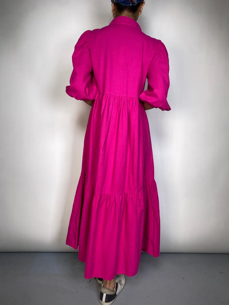 FARM RIO Vestido Fucsia Lino