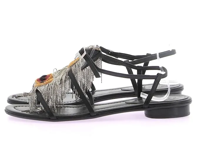FENDI Sandalias T.UE 37 Cuero Plata 