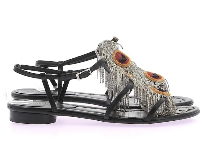 FENDI Sandalias T.UE 37 Cuero Plata 