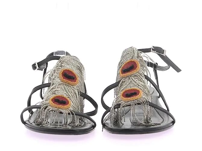 FENDI Sandalias T.UE 37 Cuero Plata 