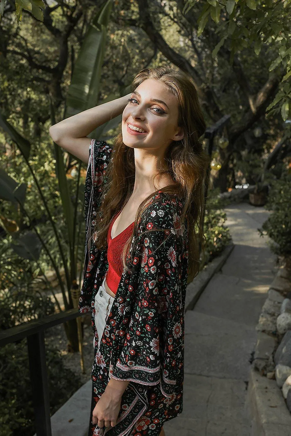 Floral front tie kimono wrap