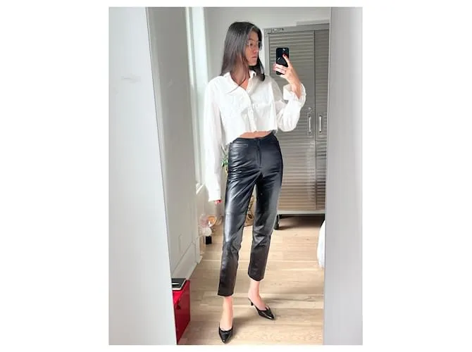 Haider Ackermann Pantalón de cuero negro 
