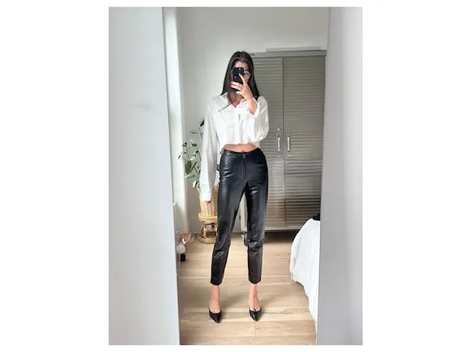Haider Ackermann Pantalón de cuero negro 