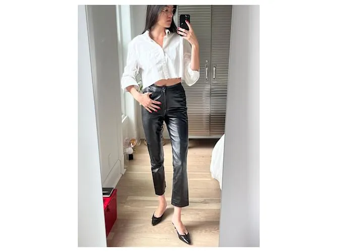 Haider Ackermann Pantalón de cuero negro 