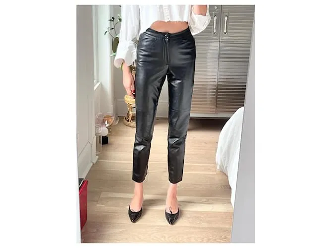 Haider Ackermann Pantalón de cuero negro 