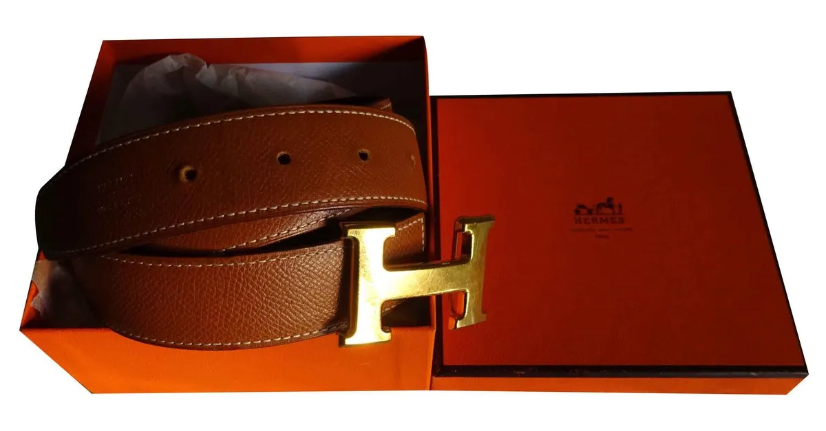 Hermès Hebilla de cuero h Caramelo 