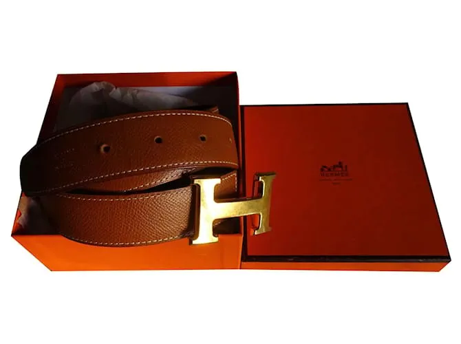 Hermès Hebilla de cuero h Caramelo 