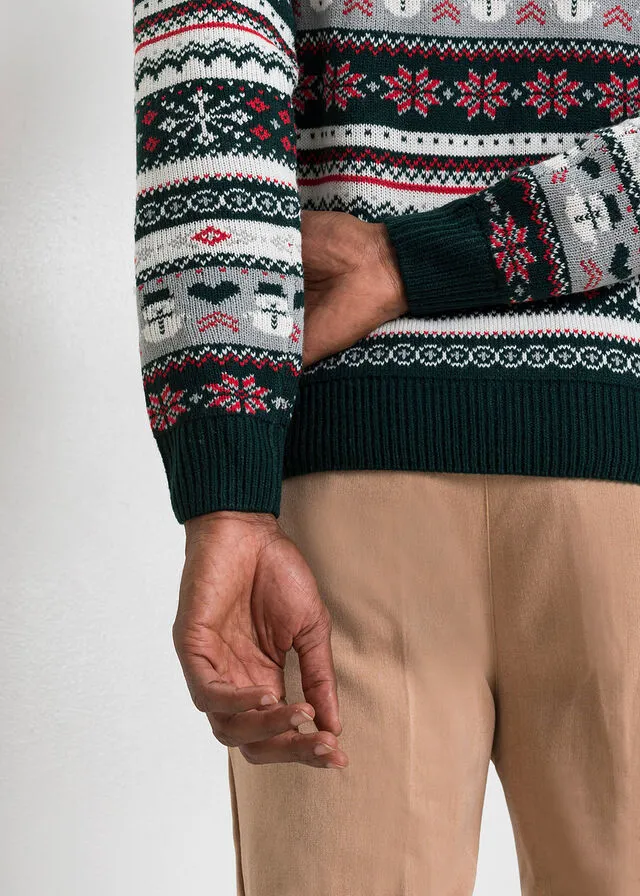 Jersey con cuello alto y patrón nórdico Verde intenso con patrón nórdico