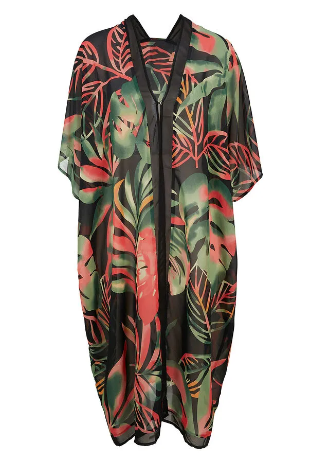 Kimono de gasa para la playa verde/rojo/negro