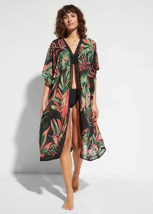 Kimono de gasa para la playa verde/rojo/negro