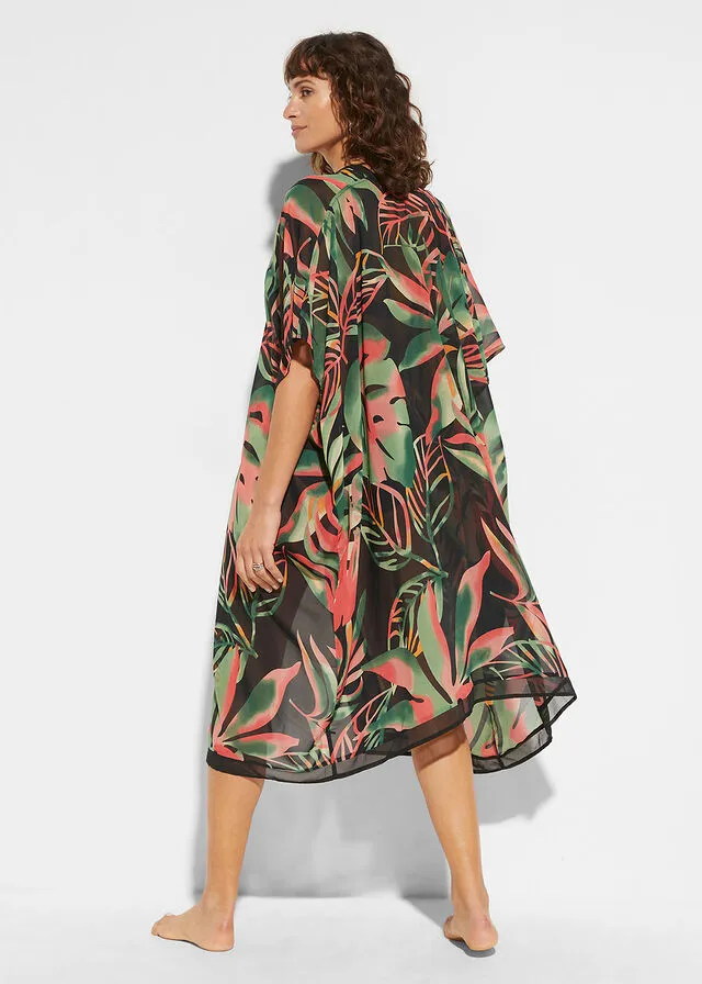 Kimono de gasa para la playa verde/rojo/negro