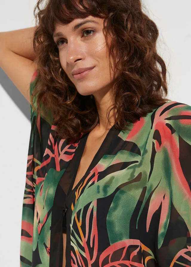 Kimono de gasa para la playa verde/rojo/negro