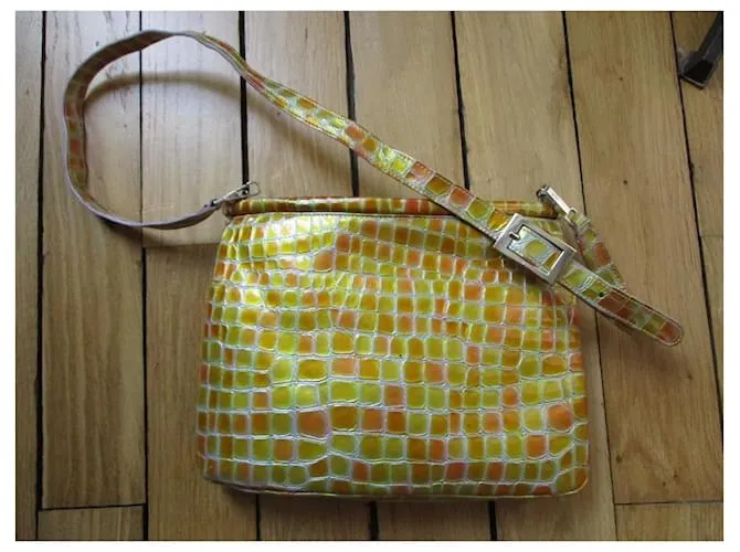 Lancel Saco/cubiertas de vinilo, efecto mosaico. Amarillo 