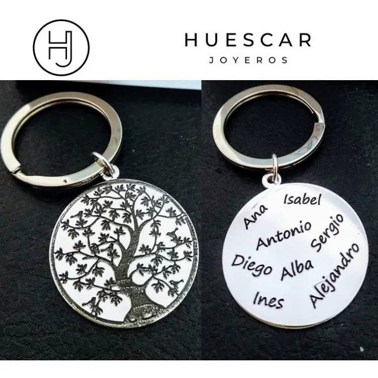 Llavero árbol de la vida  personalizado detrás en plata de ley