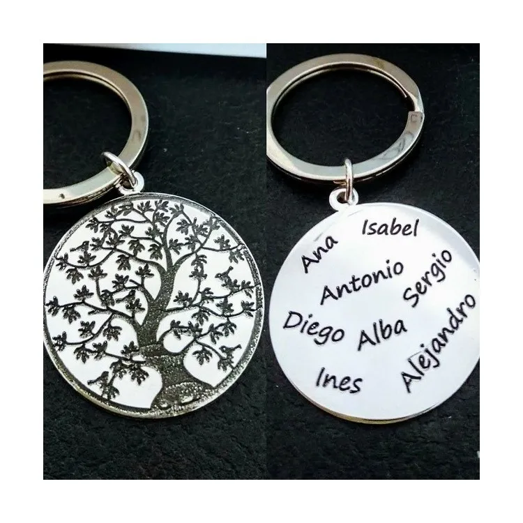Llavero árbol de la vida  personalizado detrás en plata de ley