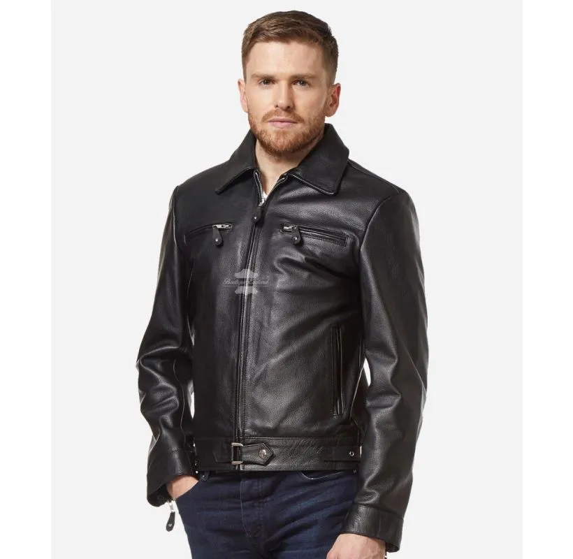 LUFTWAFT German Jacket Men's Black Cowhide Leather Biker Jacket