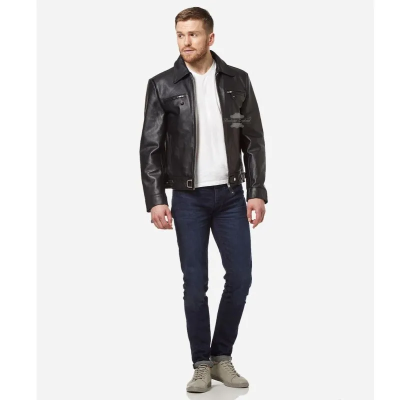 LUFTWAFT German Jacket Men's Black Cowhide Leather Biker Jacket