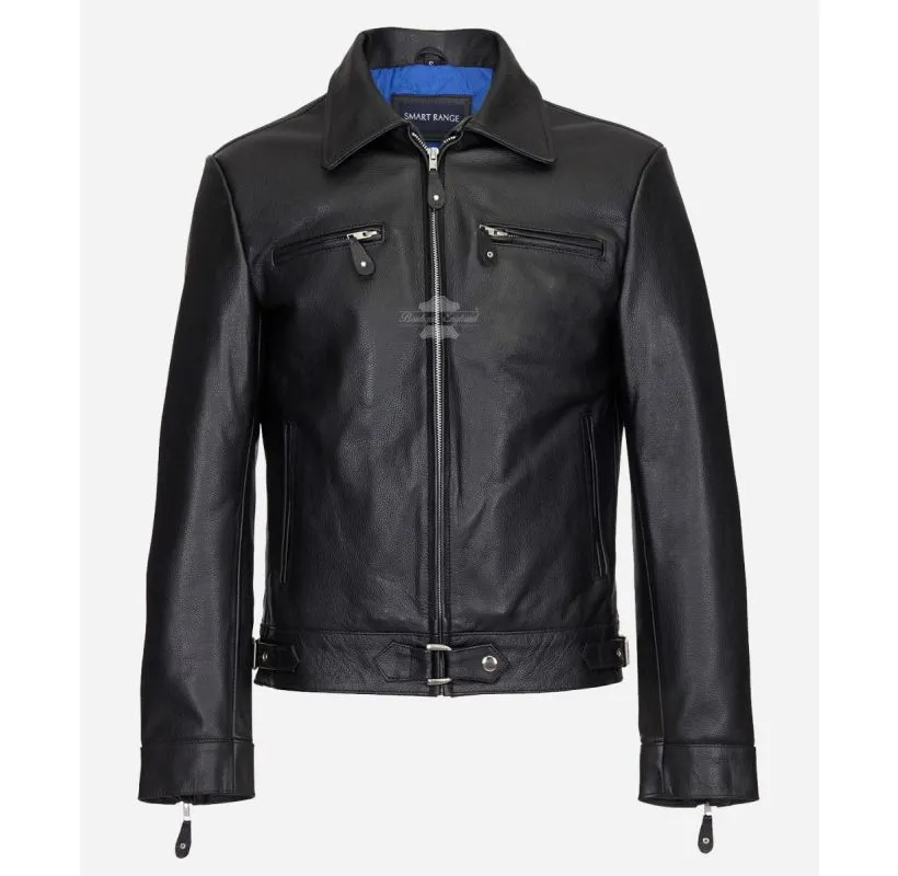 LUFTWAFT German Jacket Men's Black Cowhide Leather Biker Jacket