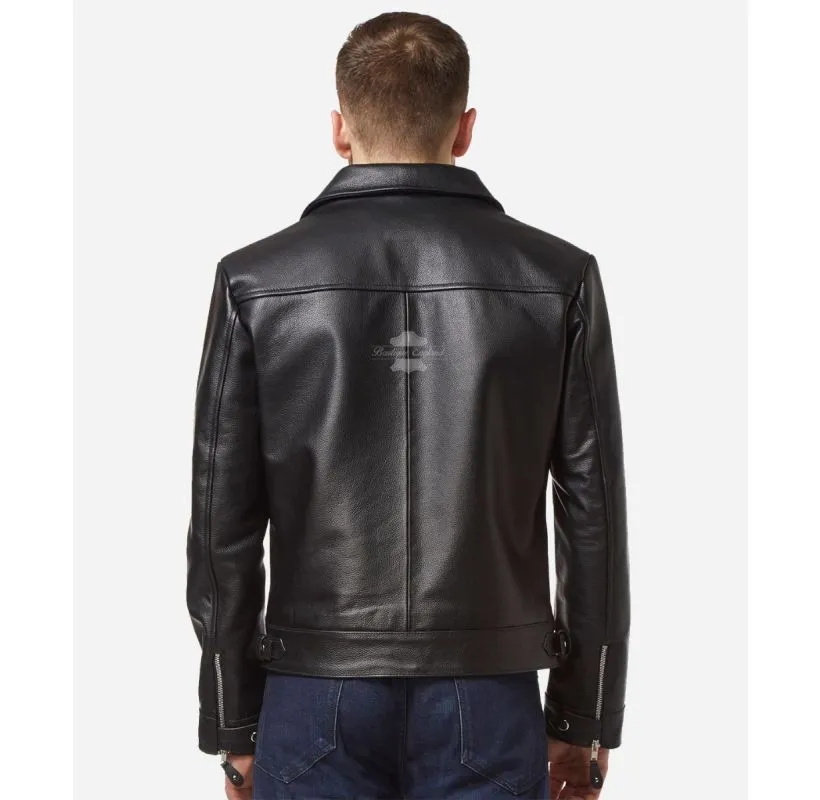 LUFTWAFT German Jacket Men's Black Cowhide Leather Biker Jacket