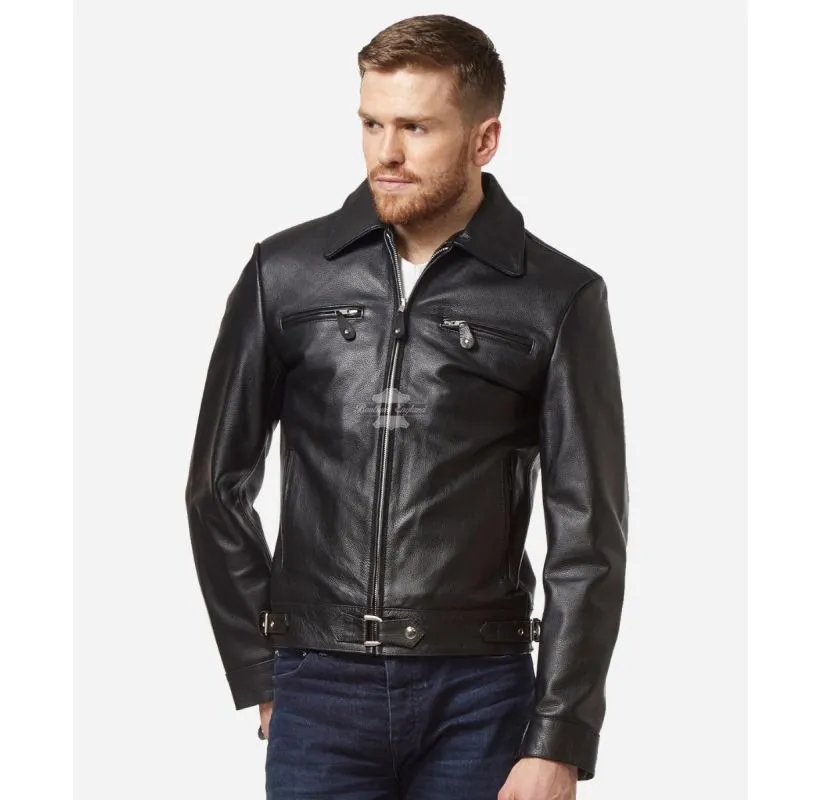 LUFTWAFT German Jacket Men's Black Cowhide Leather Biker Jacket