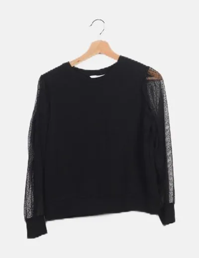 Mango Sudadera negra detalle mangas