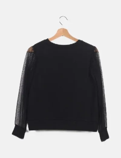 Mango Sudadera negra detalle mangas