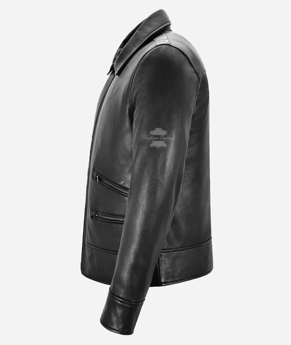 MARIBU 70'S STYLE Jacket Black Classic Men's Collared Jacket