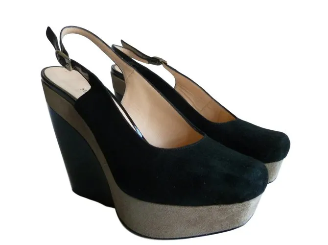 Max & Co escote de cuero genuino Negro Gris pardo 