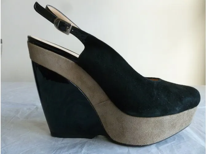 Max & Co escote de cuero genuino Negro Gris pardo 